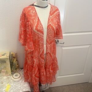 Abound swim cover kimono. Open front flutter sleeve